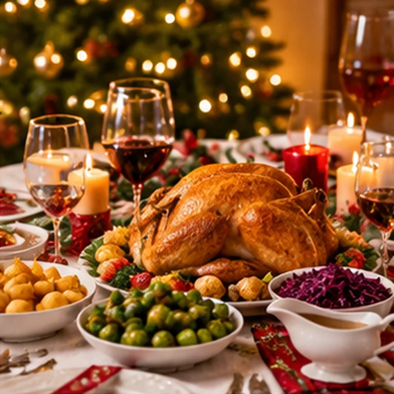 Feestelijk gedekte kersttafel met eten