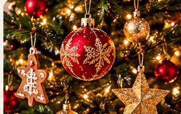 Rode kerstbal in een rijk versierde kerstboom